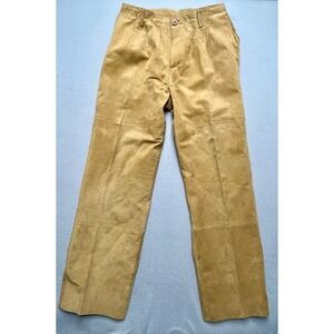 VTG 70s 80s Genelli Mens Tan Suede Leather Pleated Straight Leg Pants Size 31x31